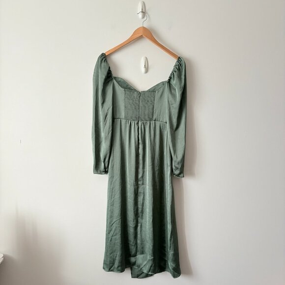 Aritzia Wilfred Anfora Satin Long Sleeve Dress Gallery Green Sage Size 4 - Picture 6 of 9